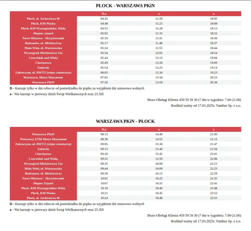 EkoBus rozkład jazdy: sprawdź godziny odjazdów z Warszawy do Płocka